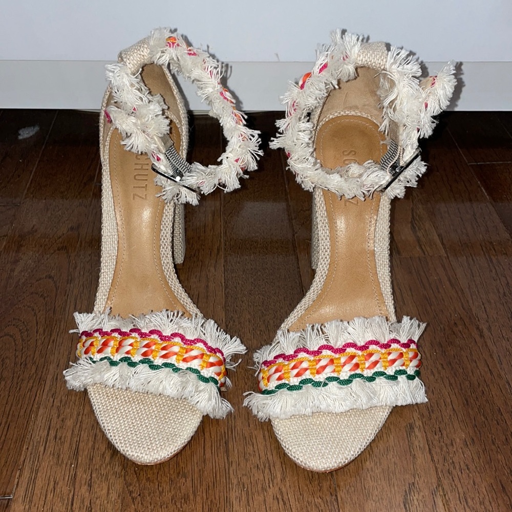 Schutz Dienne Chunky Heel Ankle Strap Fringe